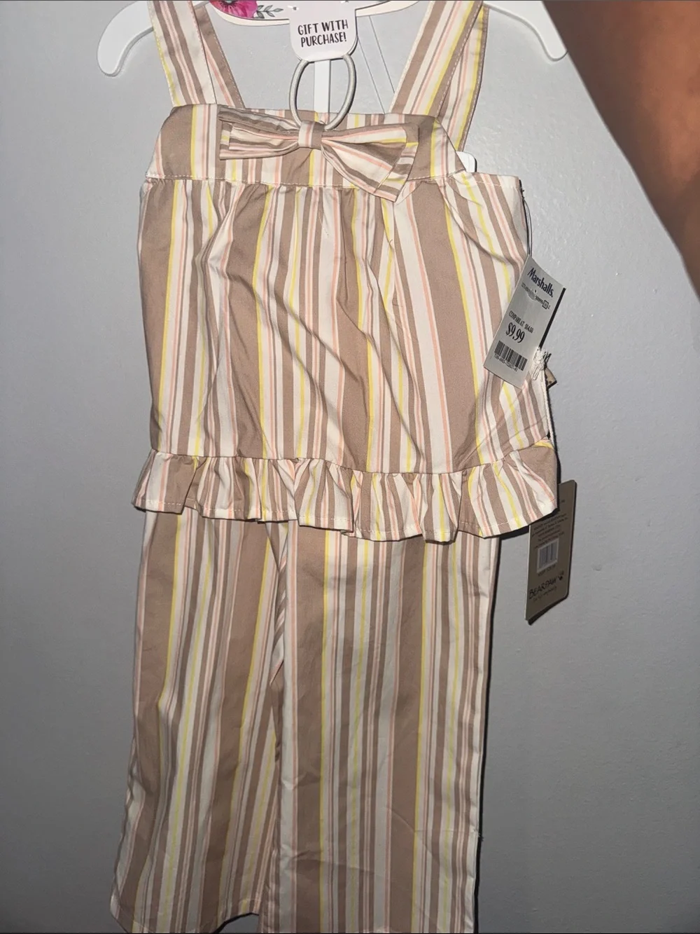 Kids' Striped Ruffle 2 Piece Set- Neutral Stripe